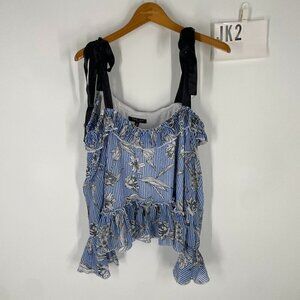 ROMEO + JULIET blue floral blouse tie sz M